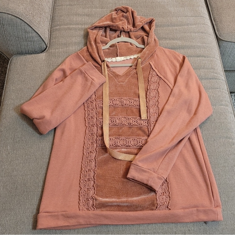 Mason & Belle Rust Pink Boho Longsleeve Hoodie Pullover Size Medium